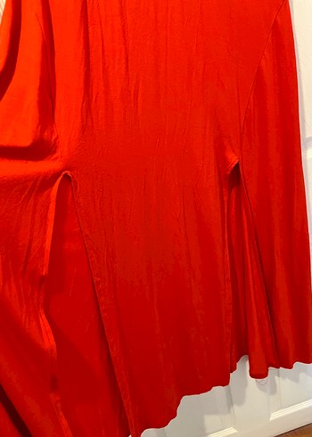 Kısa Kollu Kırmızı Uzun Elbise - Görsel 3
