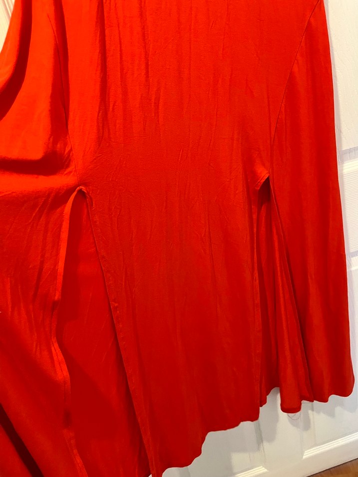 Kısa Kollu Kırmızı Uzun Elbise - Görsel 3