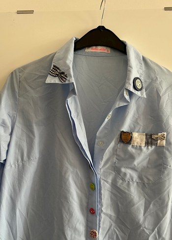 Mavi Pamuklu Uzun Kollu Gömlek Elbise - Görsel 2