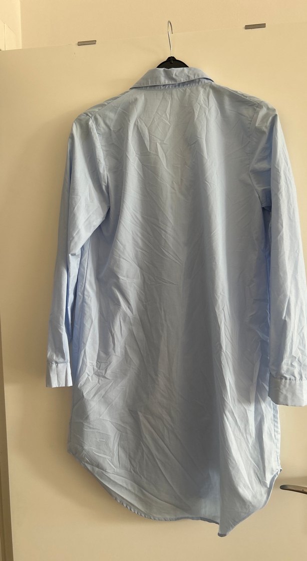 Mavi Pamuklu Uzun Kollu Gömlek Elbise - Görsel 4