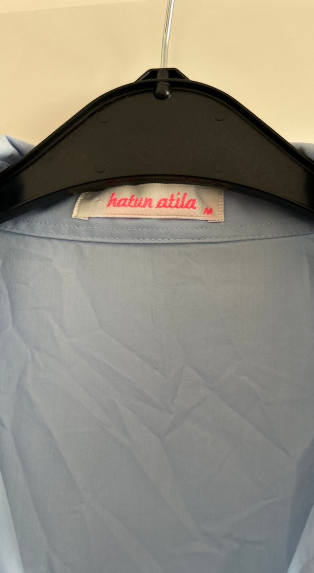 Mavi Pamuklu Uzun Kollu Gömlek Elbise - Görsel 3