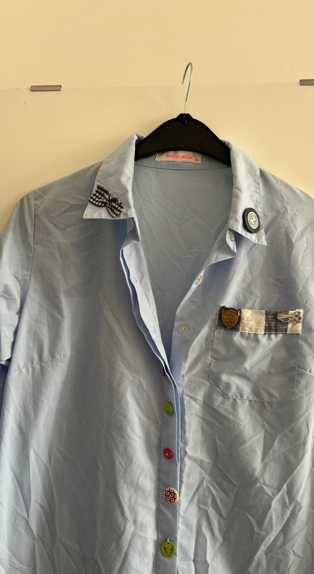 Mavi Pamuklu Uzun Kollu Gömlek Elbise - Görsel 2