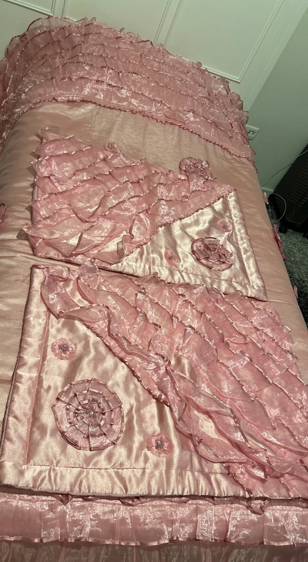 Pembe İşlemeli Parlak Yatak Örtüsü çift kişilik - Görsel 5