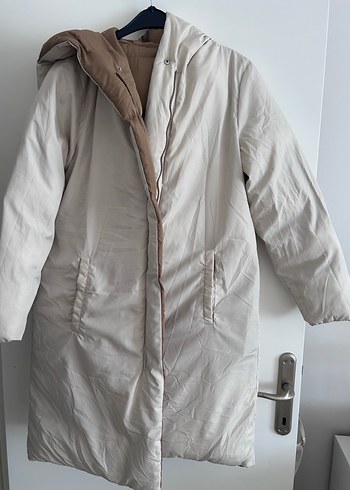 Kahve-krem çift  taraflı Kadın Midi Kaban - Görsel 4