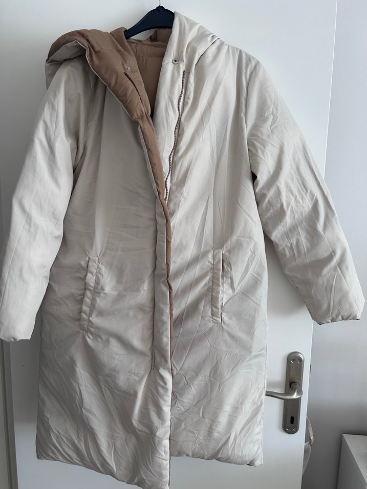 Kahve-krem çift  taraflı Kadın Midi Kaban - Görsel 4