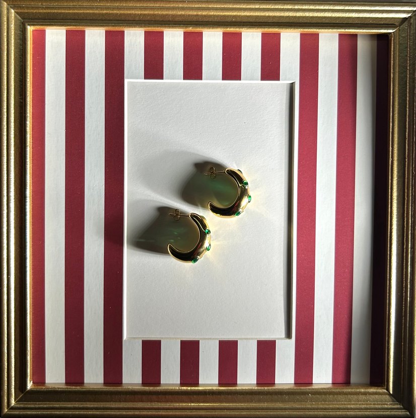 yeşil taşlı çelik küpe - Görsel 2