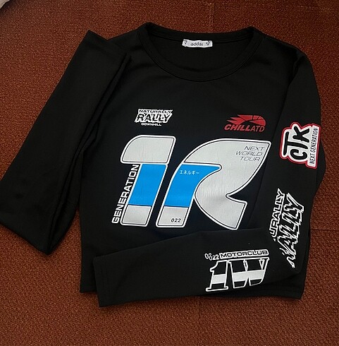 s Beden siyah Renk Bisiklet Yaka Uzun Kollu Racing Babe Baskılı Crop Bluz
