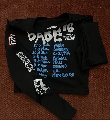 s Beden Bisiklet Yaka Uzun Kollu Racing Babe Baskılı Crop Bluz
