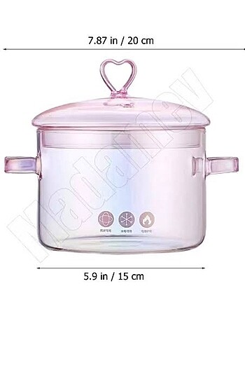 Pembe Kalp Figürlü Cam Tencere - 1500 ml