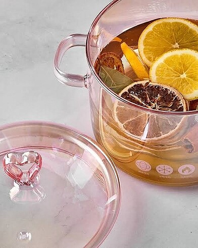 Beden pembe Renk Pembe Kalp Figürlü Cam Tencere - 1500 ml