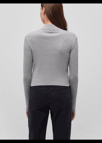 Gri Yarım Fermuarlı Yüksek Yakalı Kadın Kazak - Görsel 4