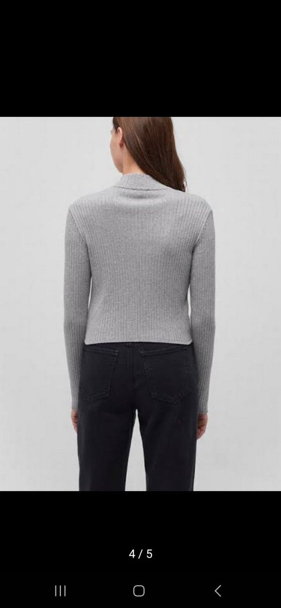 Gri Yarım Fermuarlı Yüksek Yakalı Kadın Kazak - Görsel 4