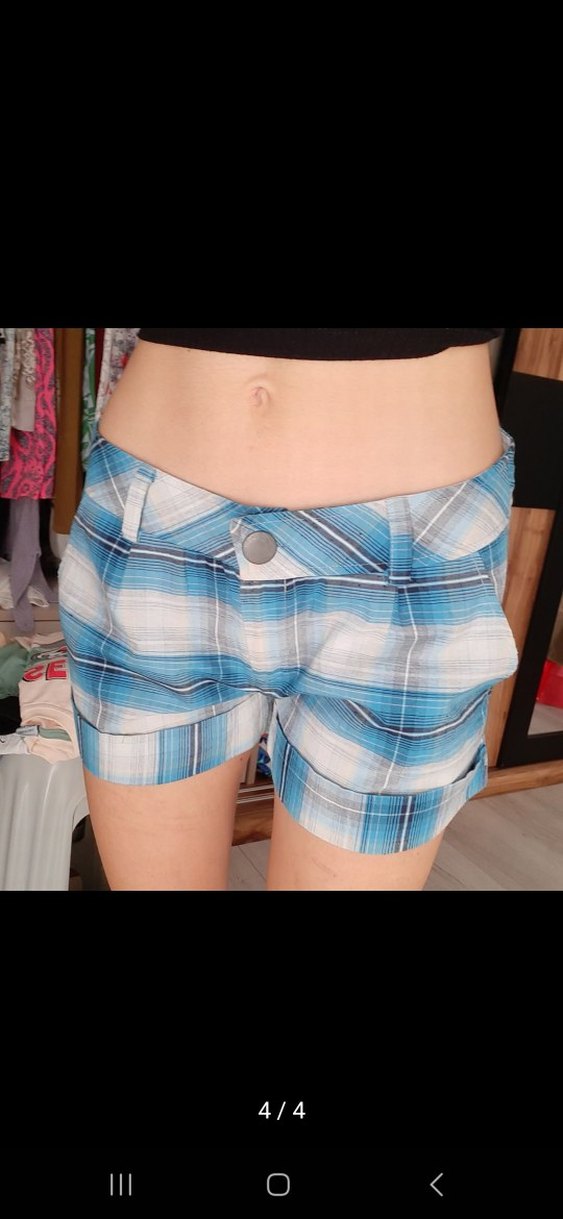 düşük bel vintage ekoseli şort - Görsel 4