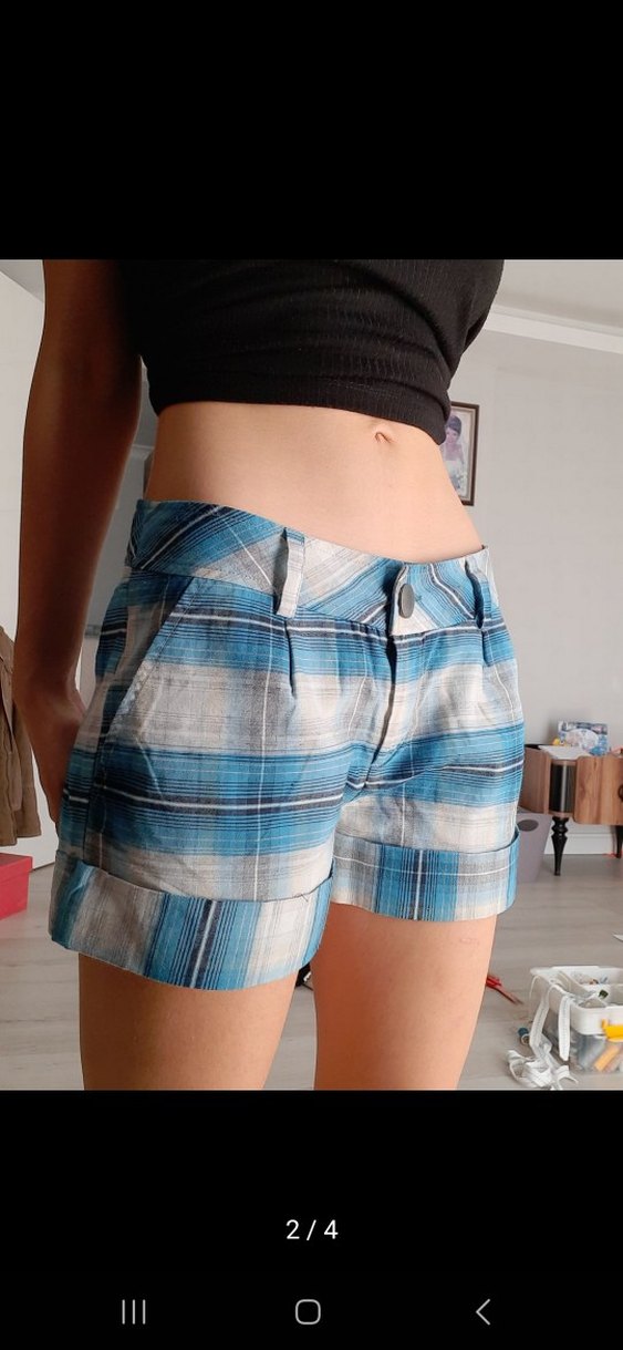 düşük bel vintage ekoseli şort - Görsel 2