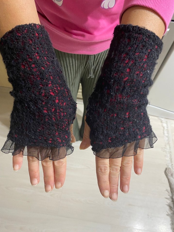 Siyah kışlık Örgü Gotik Kadın Eldiven - Görsel 3