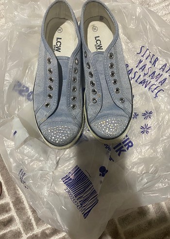 36 Beden Bambi Mavi Kadın Kot Sneakers Taşlı