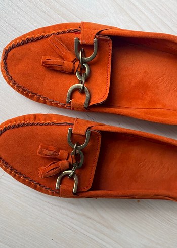 Diğer Turuncu Süet Tokalı Kadın Loafer