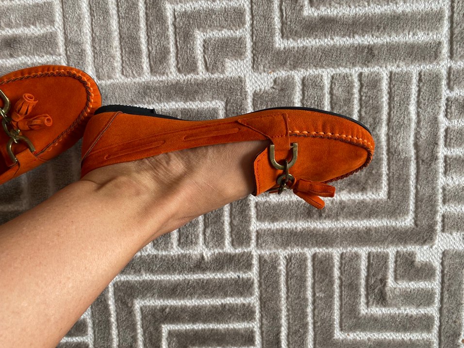 Turuncu Süet Tokalı Kadın Loafer - Görsel 5