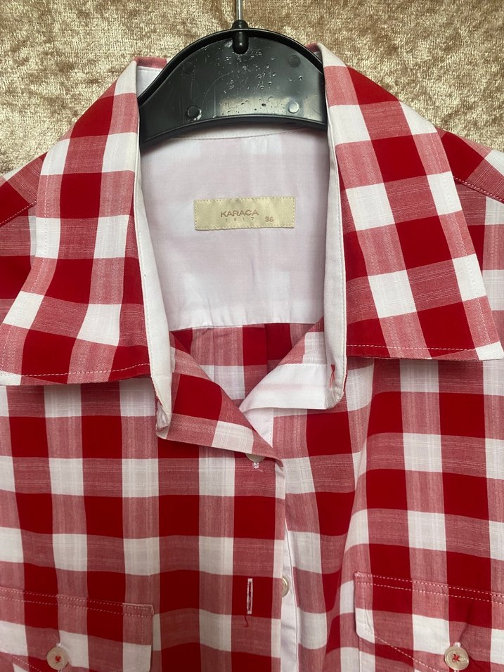 Karaca Düğmeli Kırmızı Kareli Kadın Gömlek - Görsel 3