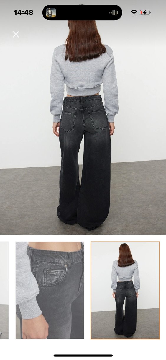 Siyah Bol Kesim Midi Kot Pantolon - Görsel 2