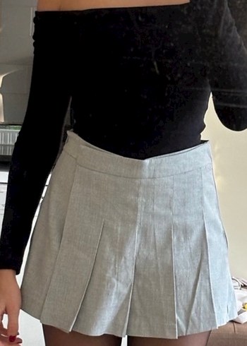 Gri Pilili Mini Etek - Görsel 2