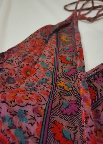 38 Beden Pembe Bohem Halter Yaka Bağcıklı elbise