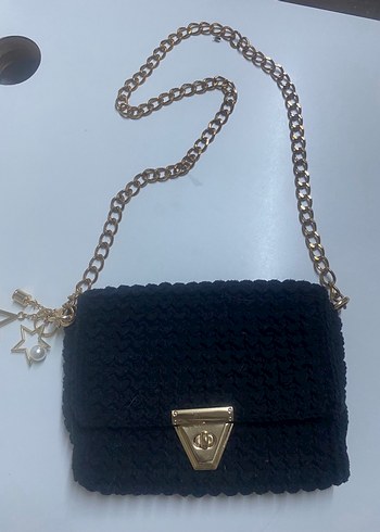 Zincir Detaylı Siyah Örgü Kadın Çanta - Görsel 2