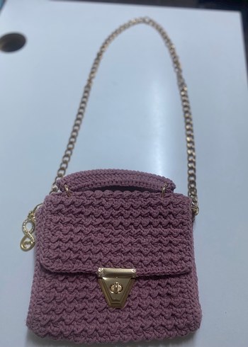 Zincir Detaylı Mor Örgü Kadın Çanta - Görsel 5