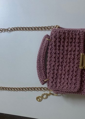 Zincir Detaylı Mor Örgü Kadın Çanta - Görsel 4