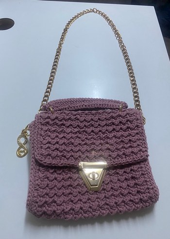 Zincir Detaylı Mor Örgü Kadın Çanta - Görsel 6