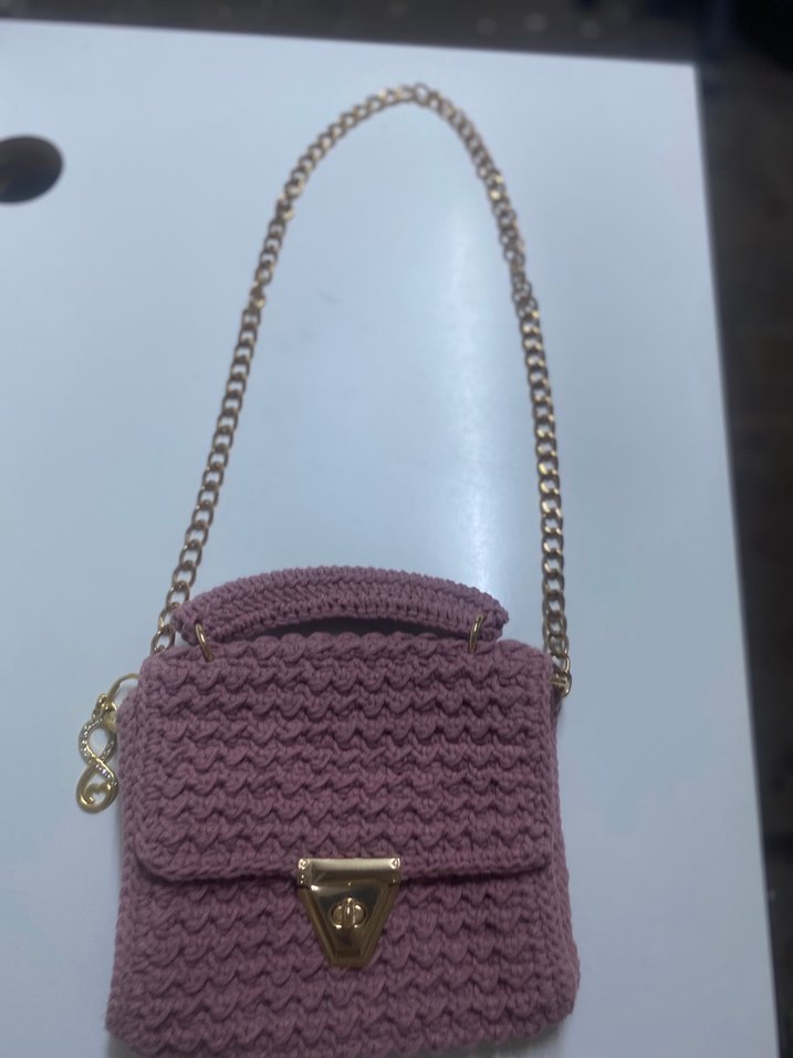 Zincir Detaylı Mor Örgü Kadın Çanta - Görsel 2