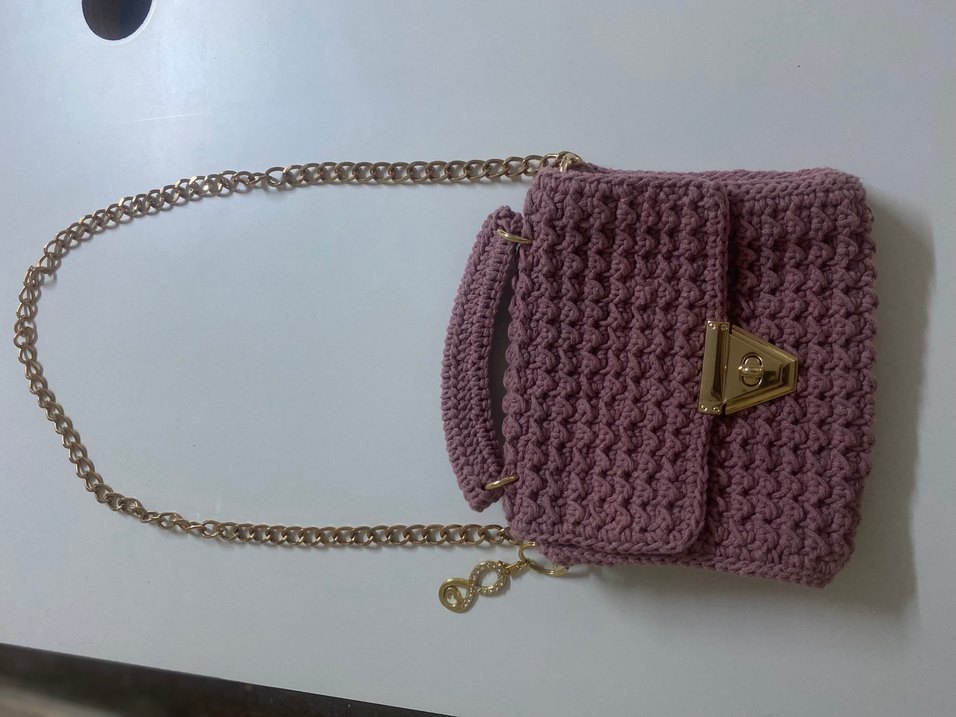 Zincir Detaylı Mor Örgü Kadın Çanta - Görsel 4
