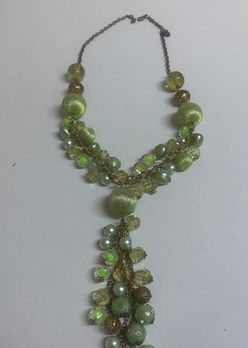Uzun Yeşil Boncuklu Bohem Kadın Kolye - Görsel 3