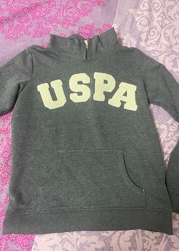 USPA Gri Kapüşonlu Kadın Sweatshirt - Görsel 2