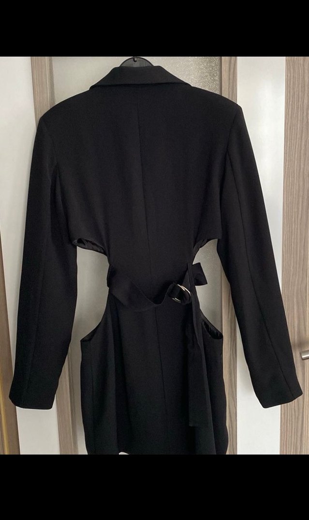 Siyah Midi Kadın Kemerli Ofis Kabanı - Görsel 2