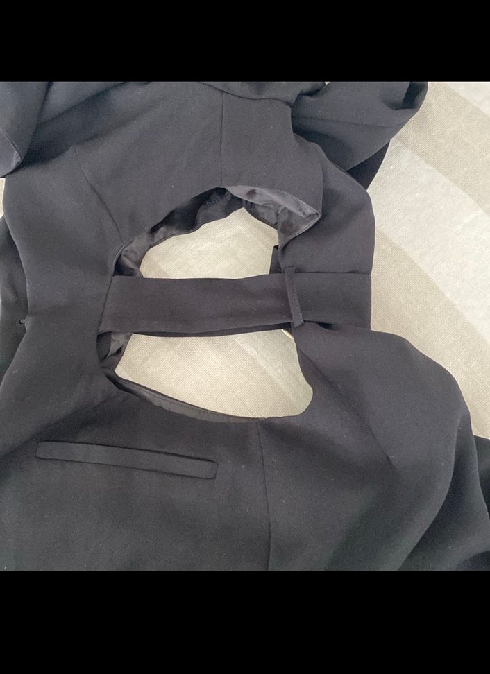 Siyah Midi Kadın Kemerli Ofis Kabanı - Görsel 5