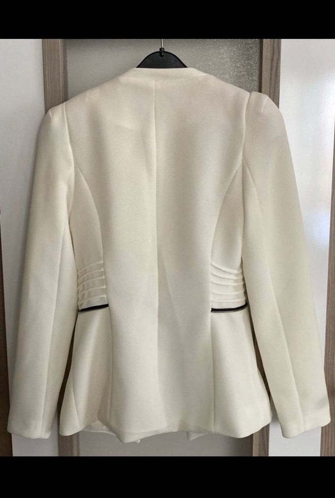 Beyaz Fermuarlı Kadın Mini Blazer - Görsel 2