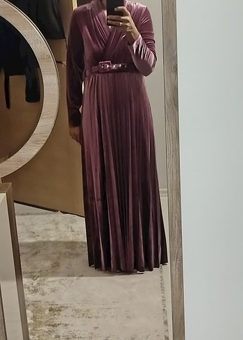 Bordo Pilili Uzun Kadın Elbise