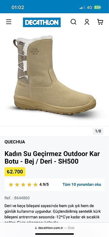 Decathlon Kadın Su Geçirmez Kar Botu / Bej - Deri