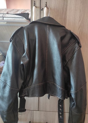 34 Beden siyah Renk Kadın Siyah Deri Biker Ceket