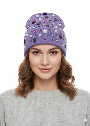 Renkli Payetli Mor Kadın Bere - Görsel 2