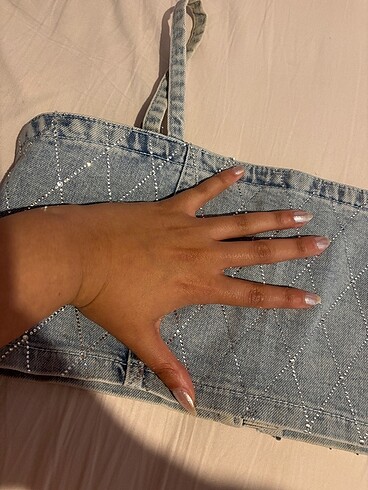 m Beden Taşlı denim büstiyer