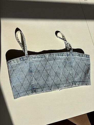 Taşlı denim büstiyer