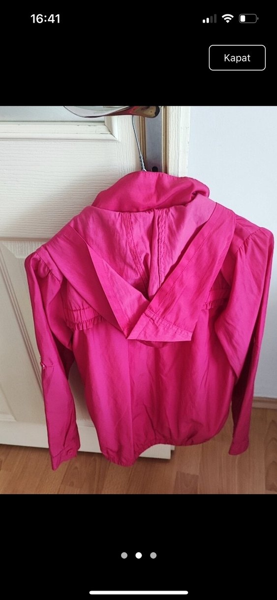Kapüşonlu Parlak Pembe Kız Montu - Görsel 2