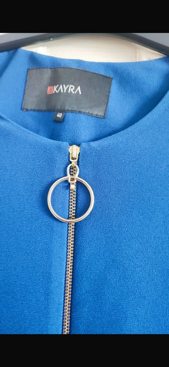 Mavi Kadın Midi Tunik, Kısa Kollu, Salaş - Görsel 2