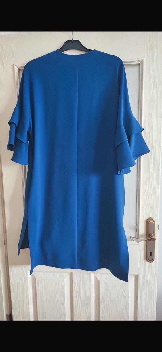 Mavi Kadın Midi Tunik, Kısa Kollu, Salaş - Görsel 3