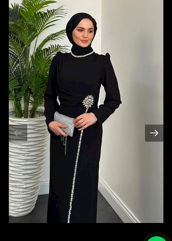 Siyah Uzun Kollu İşlemeli Abiye Elbise sadece 1kez giyildi - Görsel 3