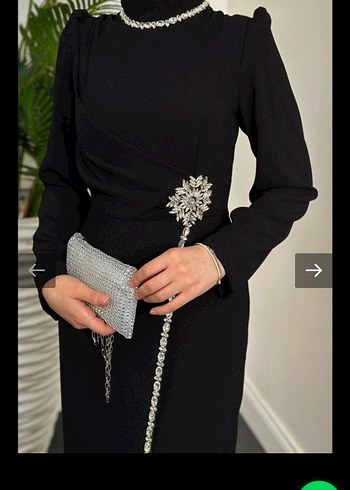 Siyah Uzun Kollu İşlemeli Abiye Elbise sadece 1kez giyildi - Görsel 4