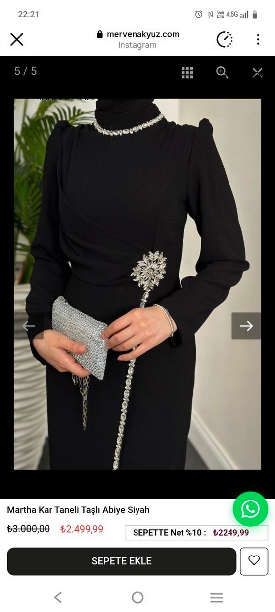 Siyah Uzun Kollu İşlemeli Abiye Elbise sadece 1kez giyildi - Görsel 4