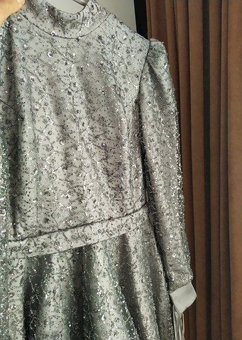 Gri Uzun Kollu Abiye Elbise - Görsel 10